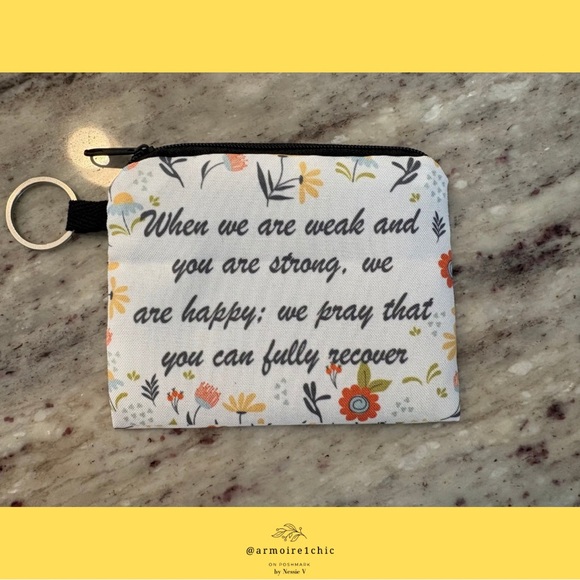 None Handbags - CHANGE PURSE & KEY RING | floral design with inspirational quote